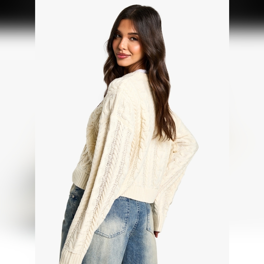 Willow And Wind Cropped Cable Knit Cardigan Cream Size Large - Picture 2 of 12